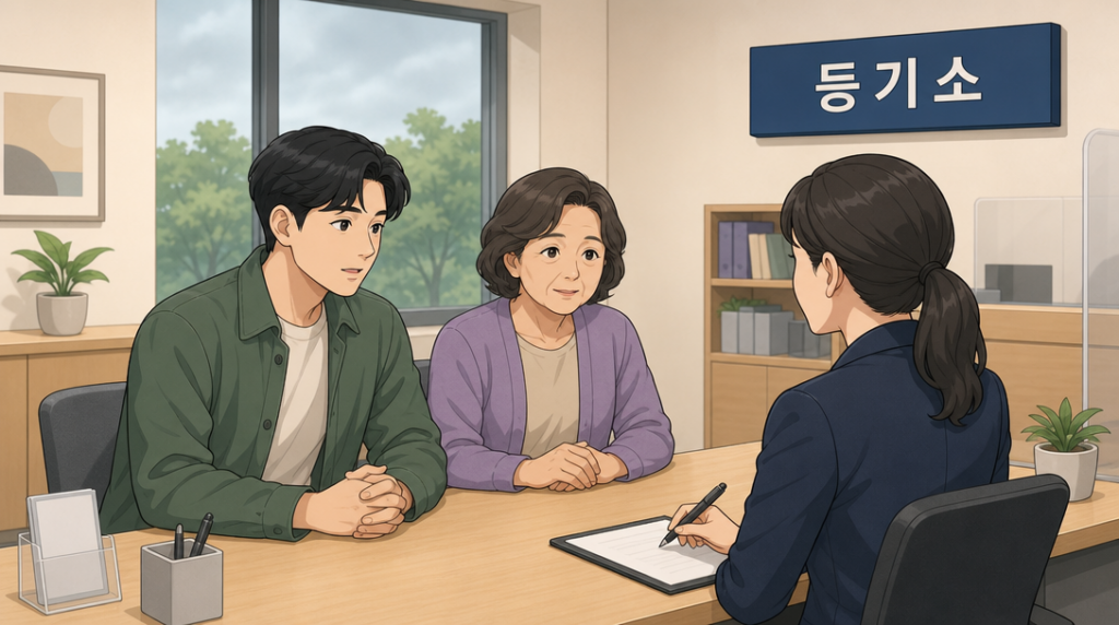 신탁 등기 된 집에 전세 들어가도 될까? 계약 전 꼭 확인해야 할 것들 — 창구 상담 장면 그림