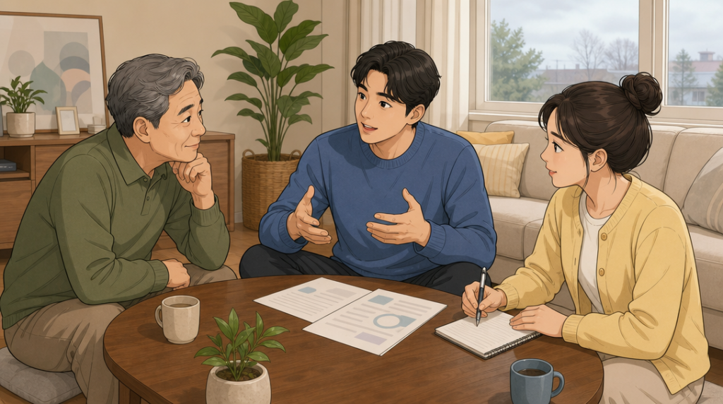 부동산 증여할 때 취득세 — 가족 상의 장면 그림
