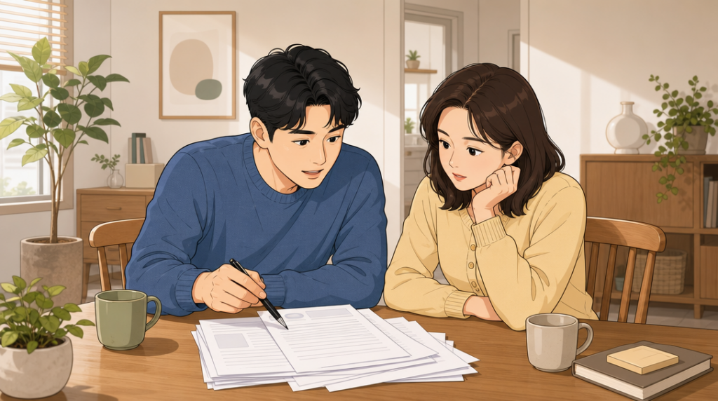 전세 보증금 인상 한도 — 서류 확인 장면 그림