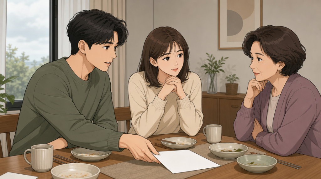 공유 지분 부동산 매도 절차와 동의 없이 처리 가능한 경우 — 가족 상의 장면 그림