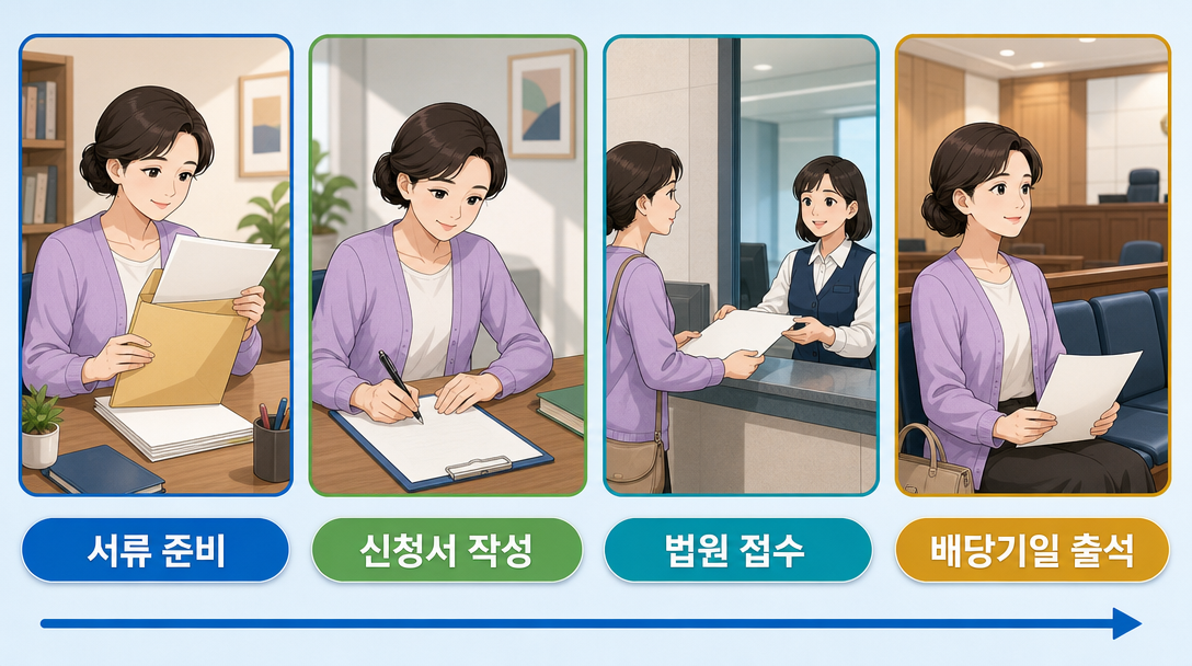 배당요구 방법은 서류 준비부터 배당기일 출석까지 네 단계로 진행합니다