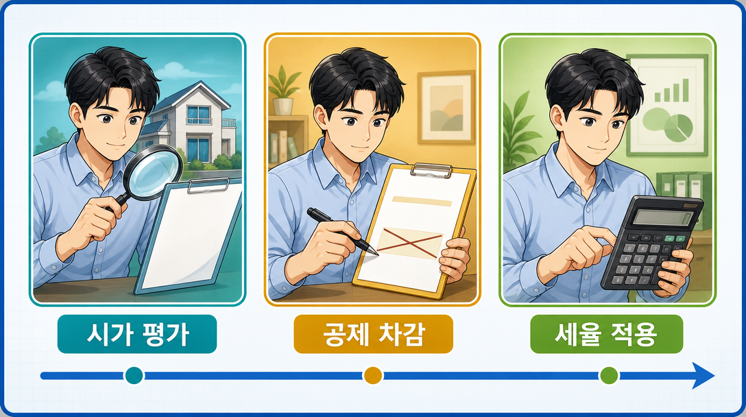 증여세 계산은 재산에 값을 매기고 공제를 뺀 뒤 세율을 곱하는 순서로 진행합니다