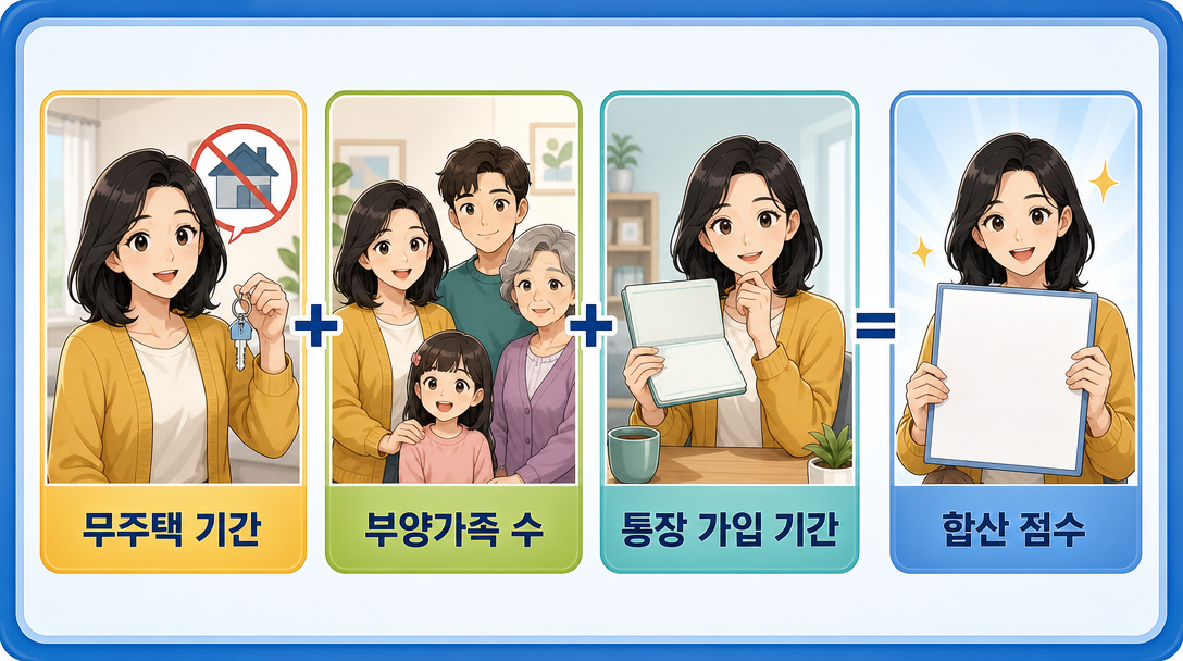 청약 가점 계산은 세 항목 점수를 더해 매깁니다