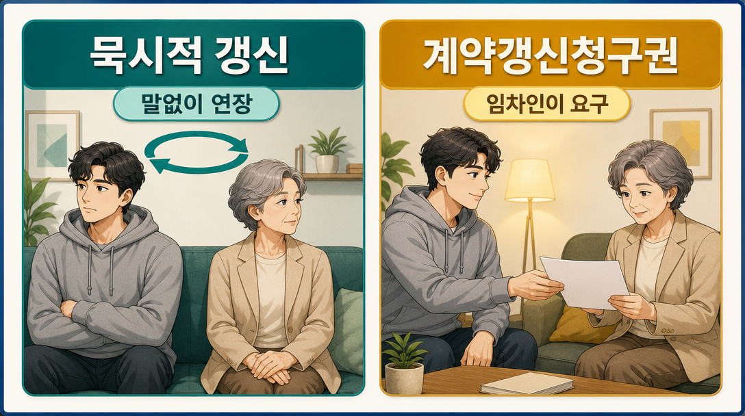 묵시적 갱신과 계약갱신청구권은 성립하는 방식이 다릅니다