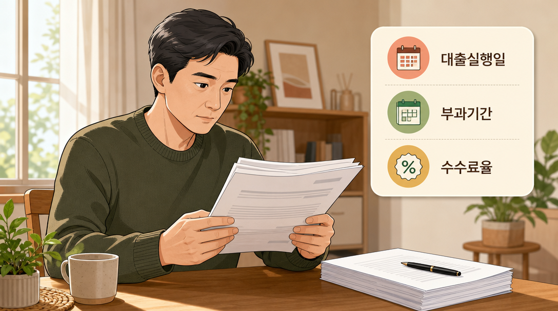 중도상환수수료 계산에 쓰는 대출실행일과 수수료율, 부과기간은 약정서에 적혀 있습니다